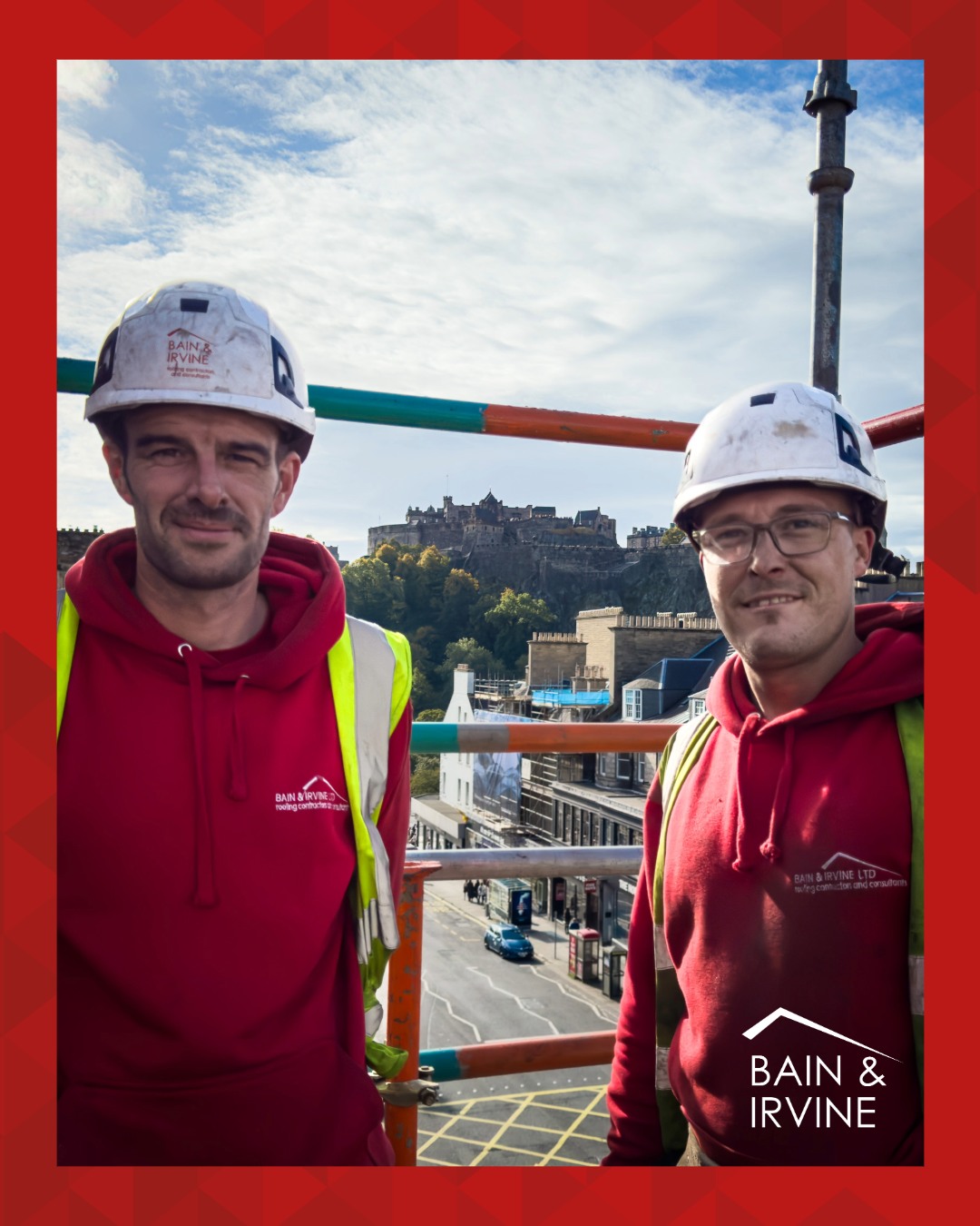 Bain and Irvine - two staff with helmets
