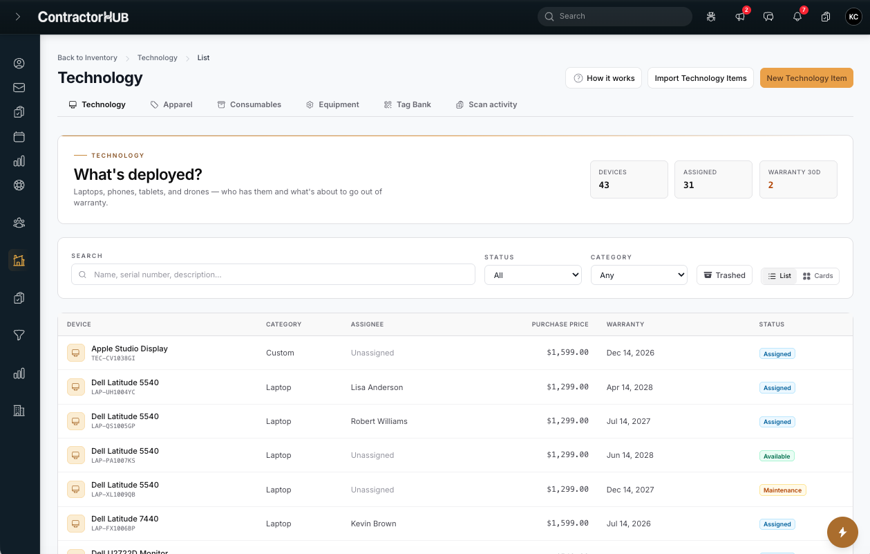 ContractorHUB - Inventory_Technology
