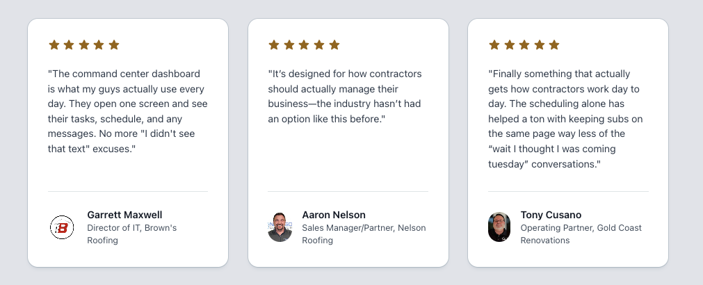 ContractorHUB - Testimonials