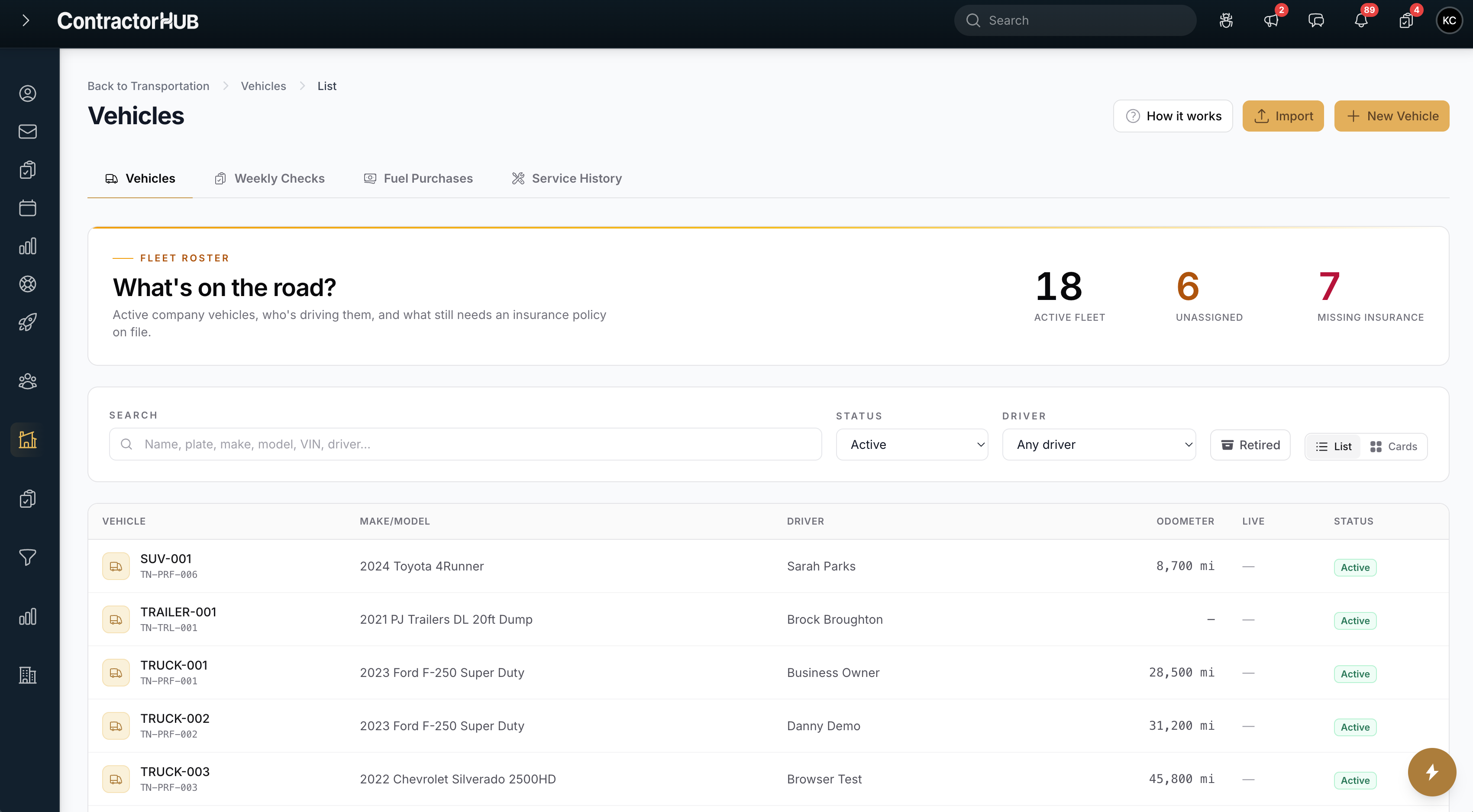ContractorHUB - Vehicle Management