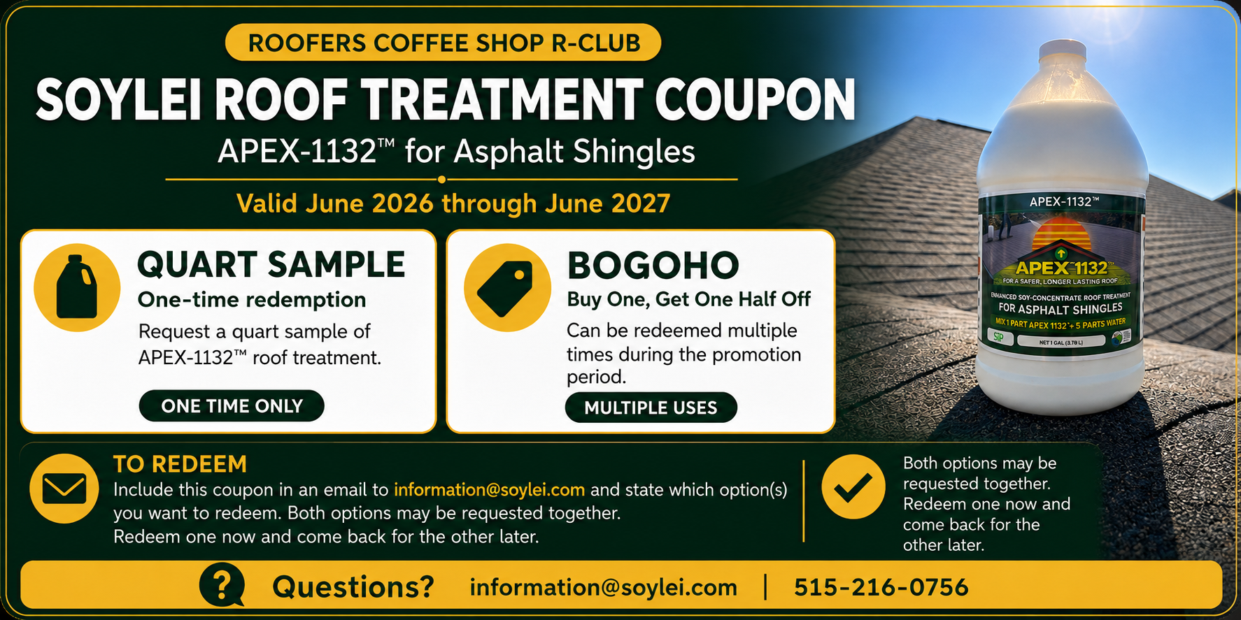 Free Sample OR Buy One Get One Half Off - SoyLei Roof Treatment - R-Club Perk